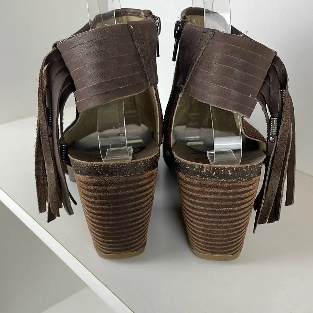 OTBT Free Spirit Chocolate Brown Suede Fringe Trim Slingback Sandals 9